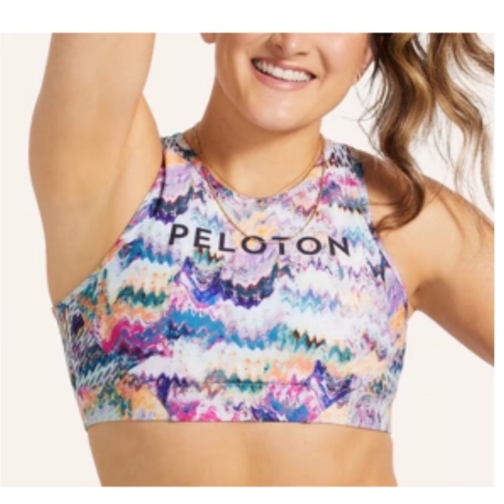 Peloton River Rock Chevron Marble High Neck Sports Bra Size M Keyhole